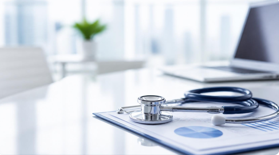 Stéthoscope médical professionnel sur documents - Comparateur mutuelle santé en ligne